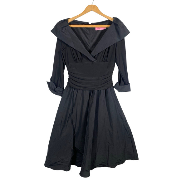 Eliza J Dress Size 10 Black Formal Fit & Flare 1950s Style Jersey Knit Satin - Picture 1 of 13